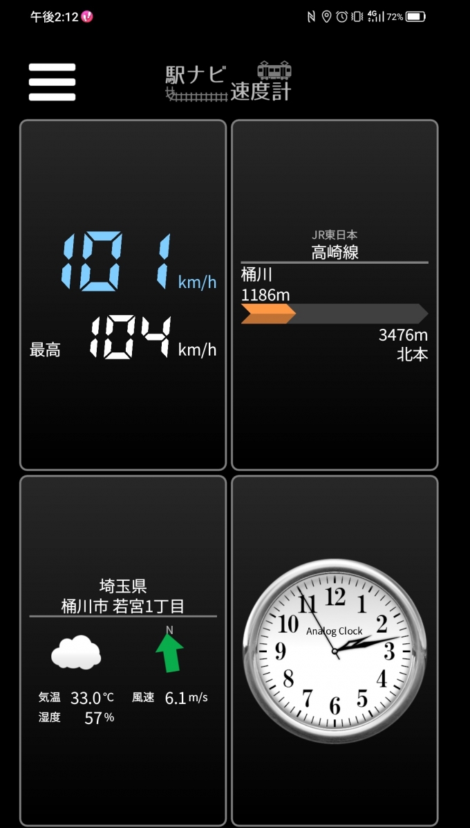 鉄道乗車記録の写真:旅の思い出(6)        「桶川駅→北本駅を時速101キロで走行中」