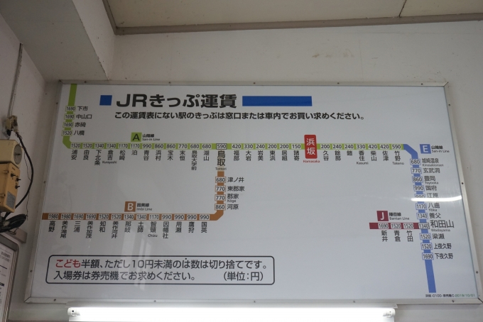 鉄道乗車記録の写真:駅舎・駅施設、様子(26)        「浜坂駅きっぷ運賃」