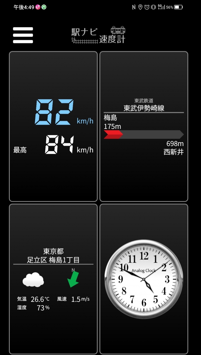 鉄道乗車記録の写真:旅の思い出(1)        「梅島駅→西新井駅を時速82キロで走行中」