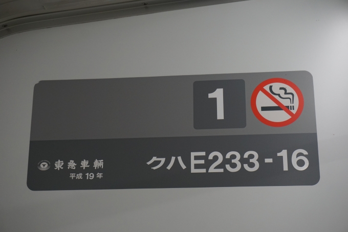 鉄道乗車記録の写真:車両銘板(1)        「JR東日本 クハE233-16」