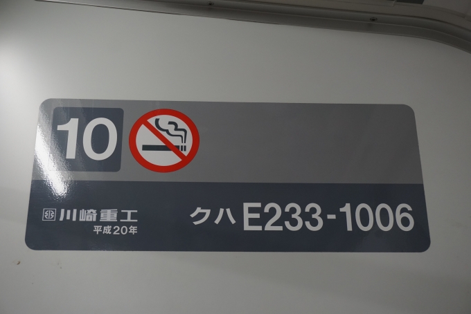 鉄道乗車記録の写真:車両銘板(3)        「JR東日本 クハE233-1006」