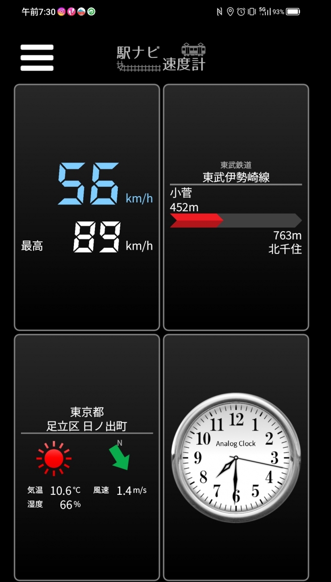 鉄道乗車記録の写真:旅の思い出(5)        「小菅駅→北千住駅を時速56キロで走行中」