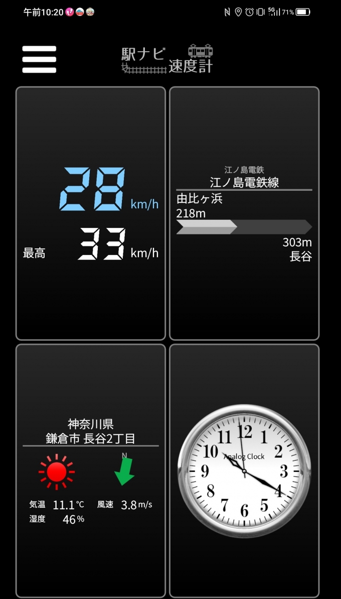 鉄道乗車記録の写真:旅の思い出(5)        「由比ヶ浜駅→長谷駅を時速28キロで走行中」