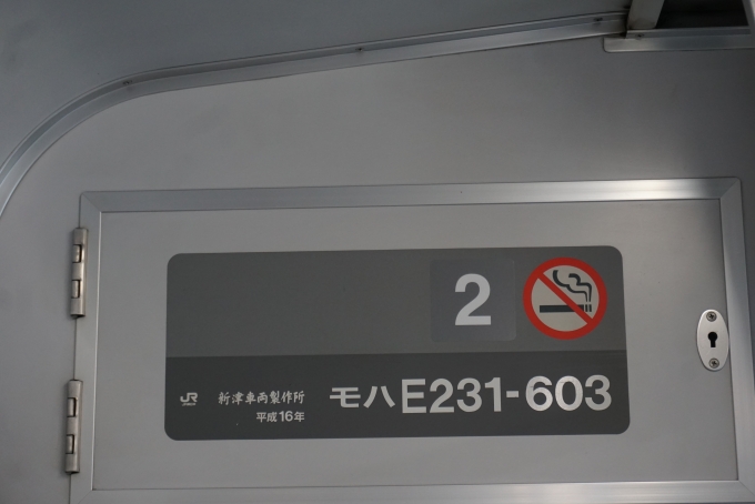 鉄道乗車記録の写真:車両銘板(2)        「JR東日本 モハE231-603」