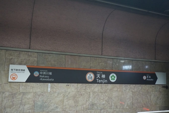 鉄道乗車記録の写真:駅名看板(4)        「地下鉄空港線天神駅」