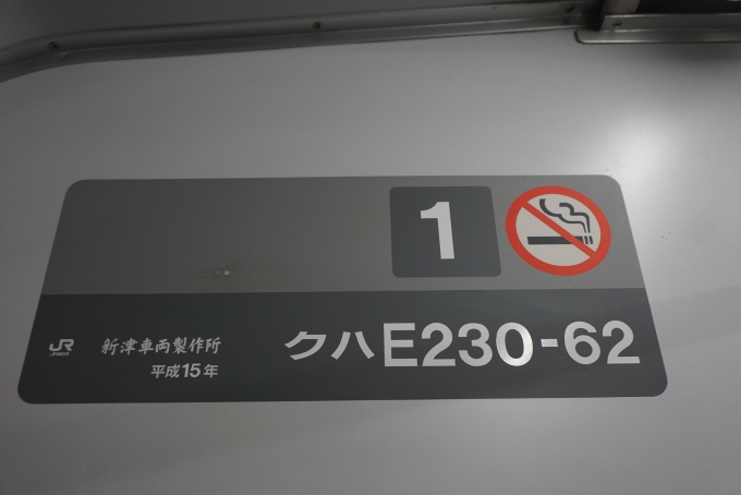 鉄道乗車記録の写真:車両銘板(2)        「JR東日本 クハE230-62」