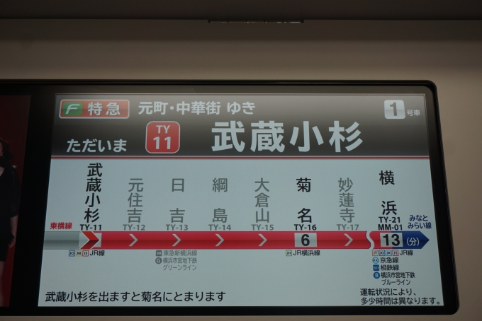 鉄道乗車記録の写真:車内設備、様子(3)        「ただいま武蔵小杉」