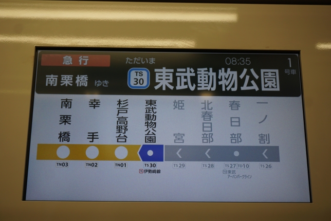 鉄道乗車記録の写真:車内設備、様子(4)        「ただいま東武動物公園」