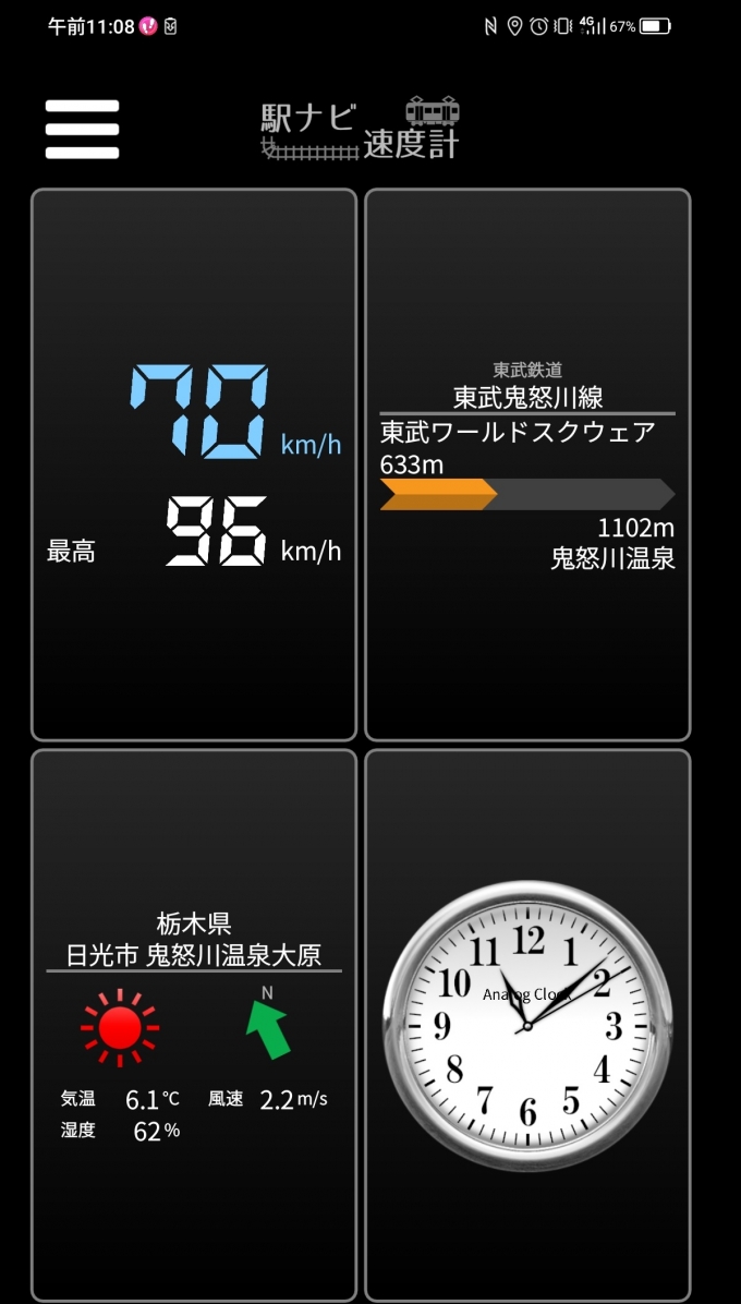 鉄道乗車記録の写真:旅の思い出(18)        「東武ワールドスクウェア→鬼怒川温泉を時速70キロで走行中」