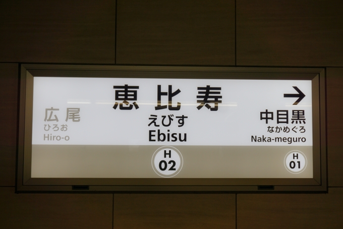 鉄道乗車記録の写真:駅名看板(4)        「日比谷線恵比寿駅」