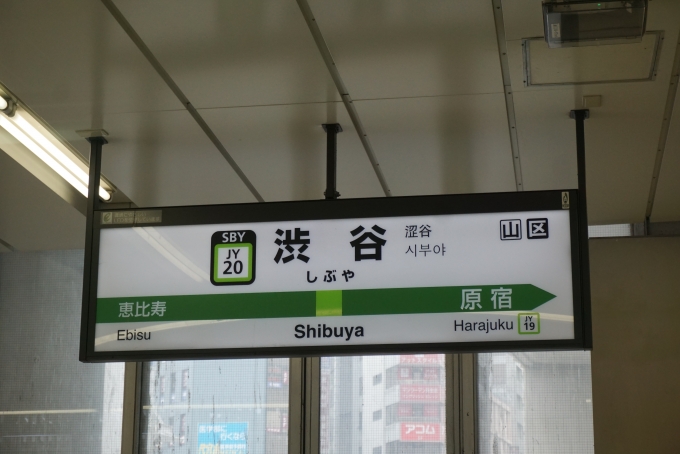 鉄道乗車記録の写真:駅名看板(3)        「山手線渋谷駅」