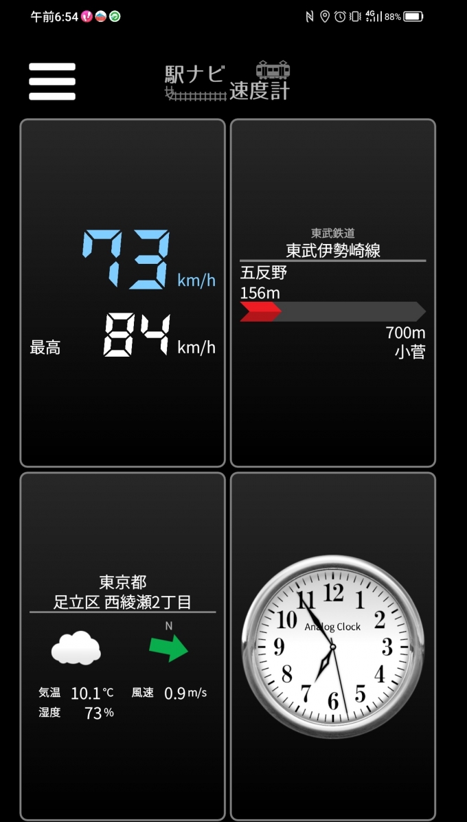 鉄道乗車記録の写真:旅の思い出(3)        「五反野→小菅を時速73キロで走行中」