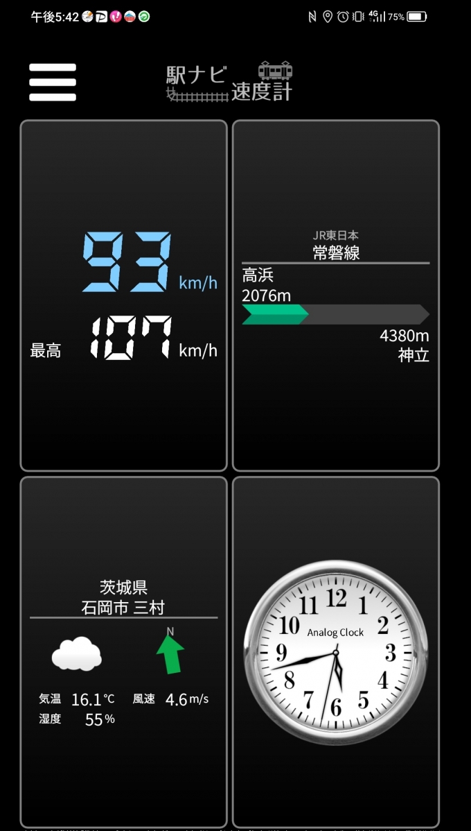 鉄道乗車記録の写真:旅の思い出(8)        「高浜→神立を時速93キロで走行中」