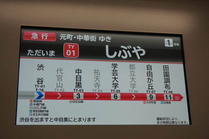 鉄道乗車記録の写真:車内設備、様子(2)        「ただいま渋谷」