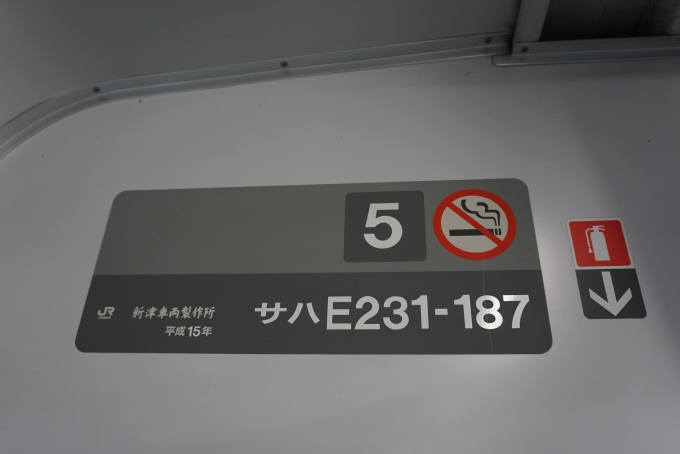 鉄道乗車記録の写真:車両銘板(5)        「JR東日本 サハE231-187」