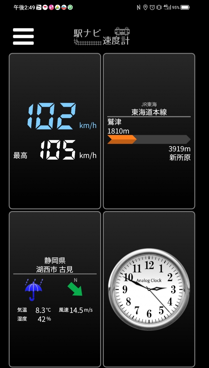 鉄道乗車記録の写真:旅の思い出(6)        「鷲津→新所原を時速102キロで走行中」
