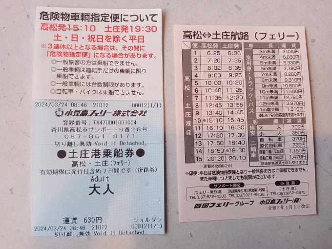 鉄道乗車記録の写真:旅の思い出(10)        「小豆島フェリー乗車券」