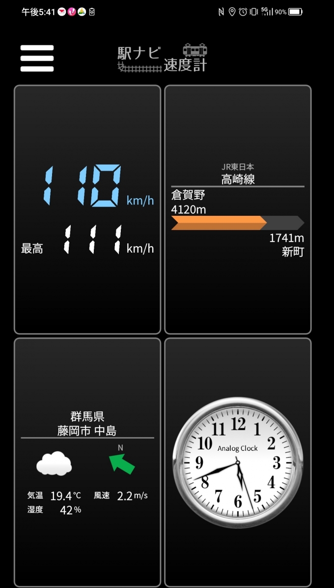鉄道乗車記録の写真:旅の思い出(6)        「倉賀野→新町を時速110キロで走行中」