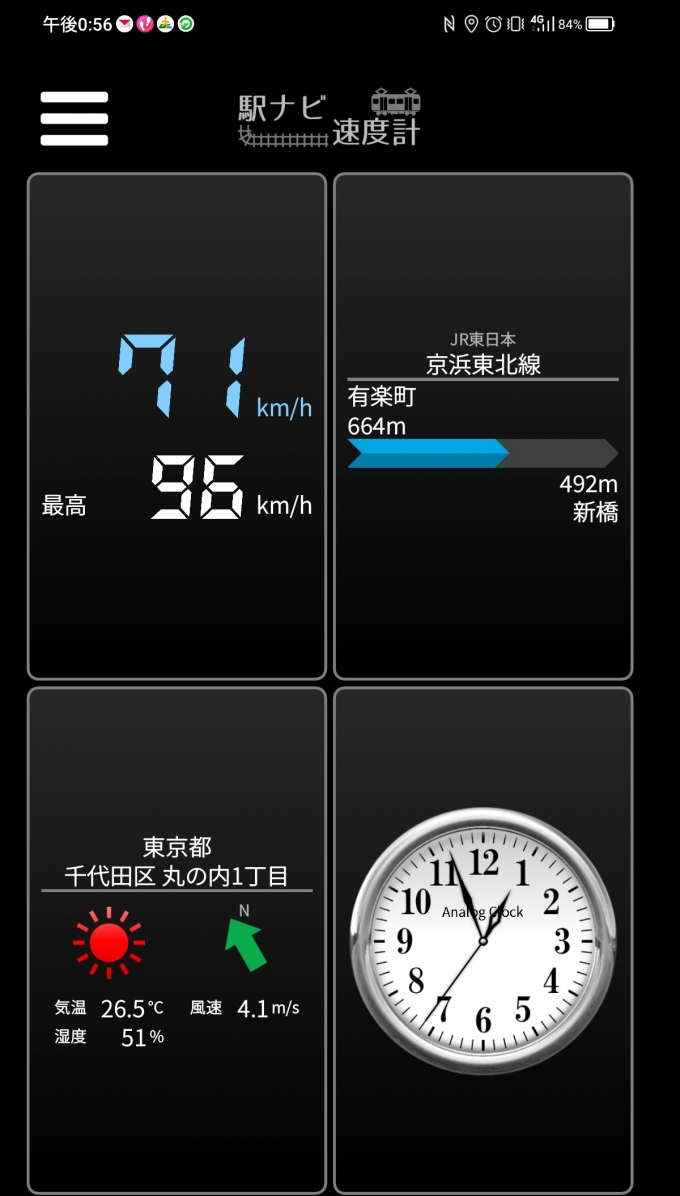 鉄道乗車記録の写真:旅の思い出(3)        「有楽町→新橋を時速71キロで走行中」