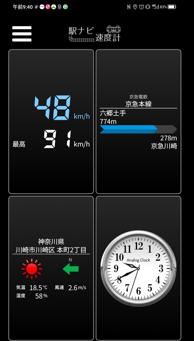 鉄道乗車記録の写真:旅の思い出(5)        「六郷土手→京急川崎を時速48キロで走行中」