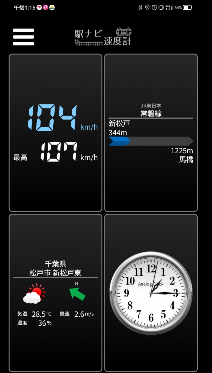 鉄道乗車記録の写真:旅の思い出(4)        「新松戸→馬橋を時速104キロで走行中」