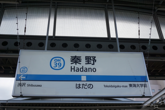 鉄道乗車記録の写真:駅名看板(8)        「秦野駅」