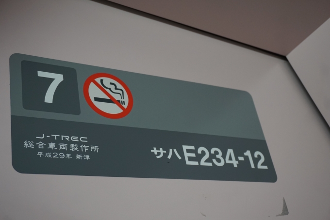 鉄道乗車記録の写真:車両銘板(3)        「JR東日本 サハE234-12」