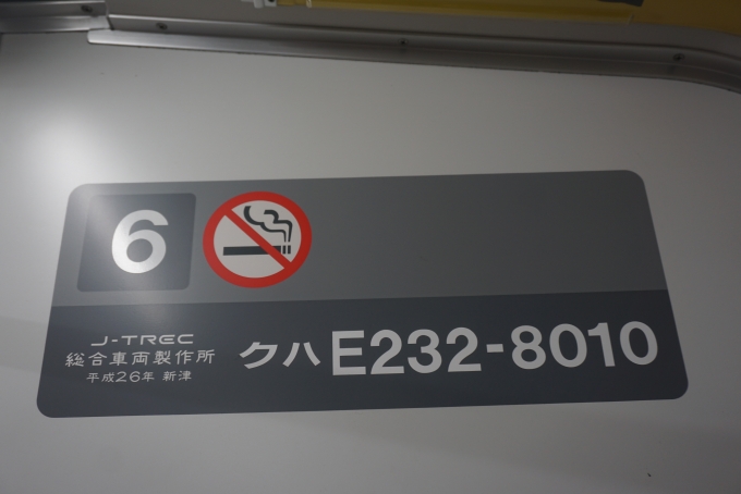 鉄道乗車記録の写真:車両銘板(4)        「JR東日本 クハE232-8010」