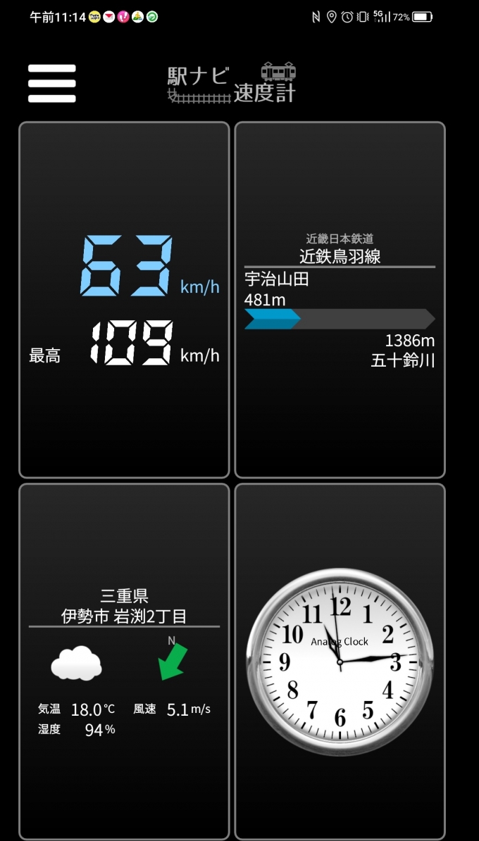 鉄道乗車記録の写真:旅の思い出(27)        「宇治山田→五十鈴川を時速63キロで走行中」