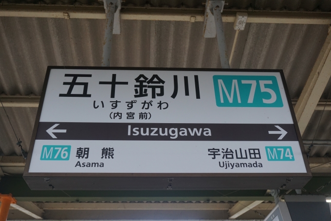 鉄道乗車記録の写真:駅名看板(28)        「五十鈴川駅」