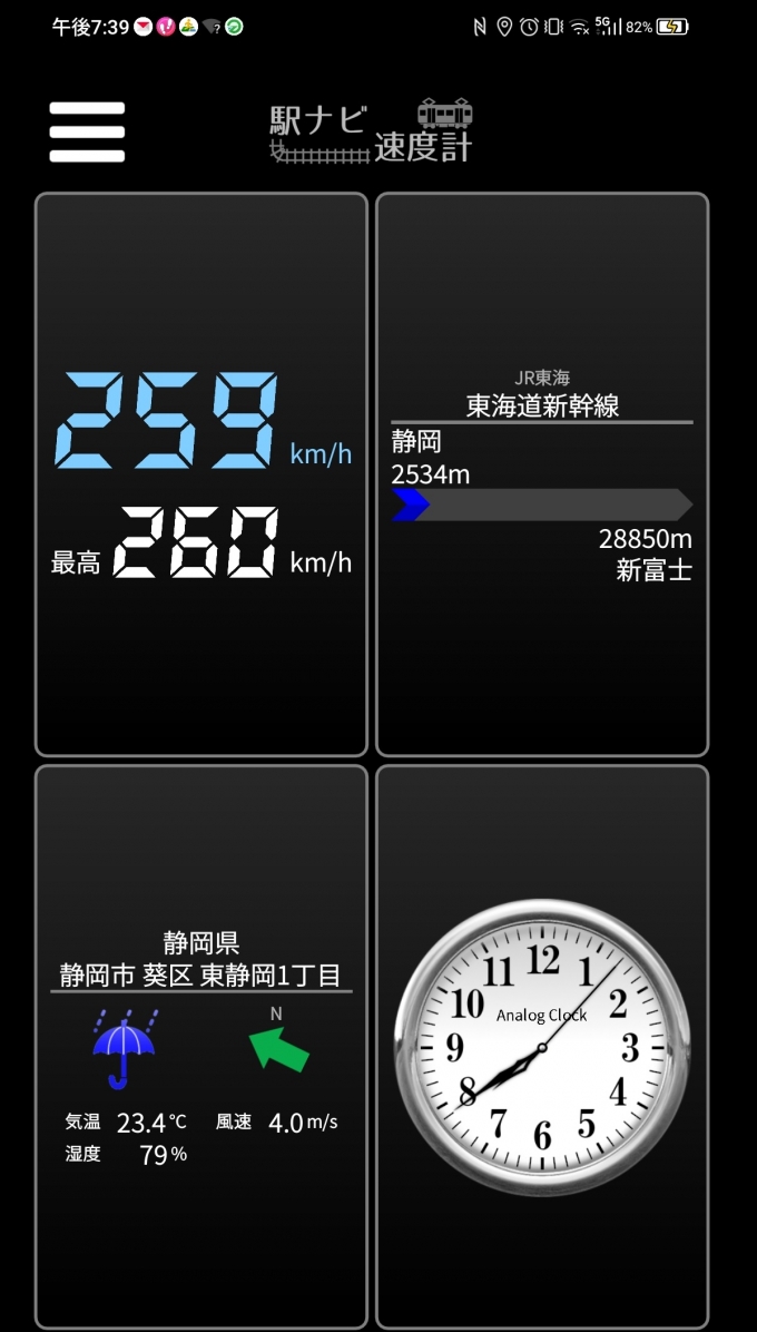 鉄道乗車記録の写真:旅の思い出(13)        「静岡→新富士を時速253キロで走行中」