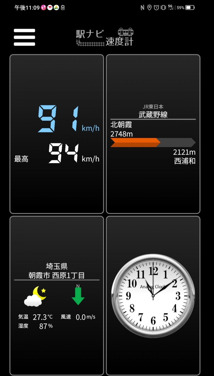 鉄道乗車記録の写真:旅の思い出(5)        「北朝霞→西浦和を時速91キロで走行中」
