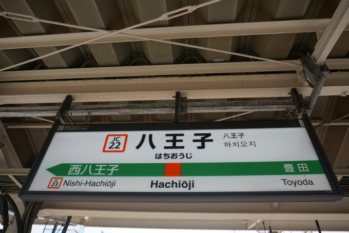 鉄道乗車記録の写真:駅名看板(4)        「中央線八王子駅」