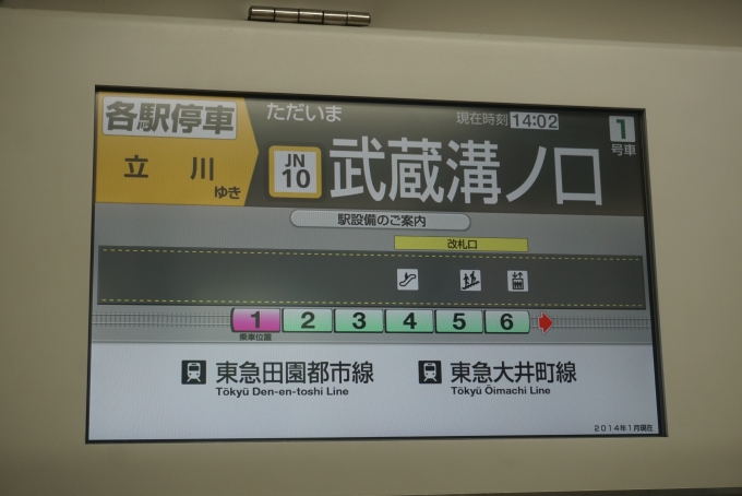 鉄道乗車記録の写真:車内設備、様子(6)        「ただいま武蔵溝ノ口」