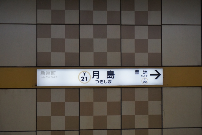 鉄道乗車記録の写真:駅名看板(2)        「有楽町線月島駅」