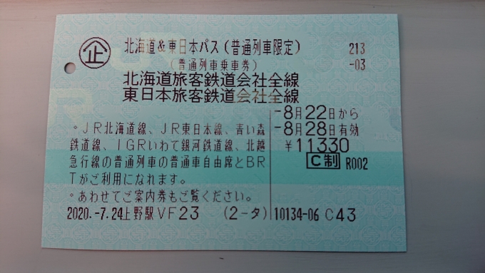 鉄道乗車記録の写真:きっぷ(15)        「北海道・東日本パス」