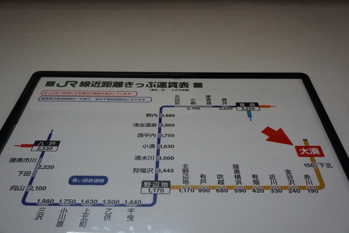 鉄道乗車記録の写真:駅舎・駅施設、様子(5)        「大湊駅のきっぷ運賃」