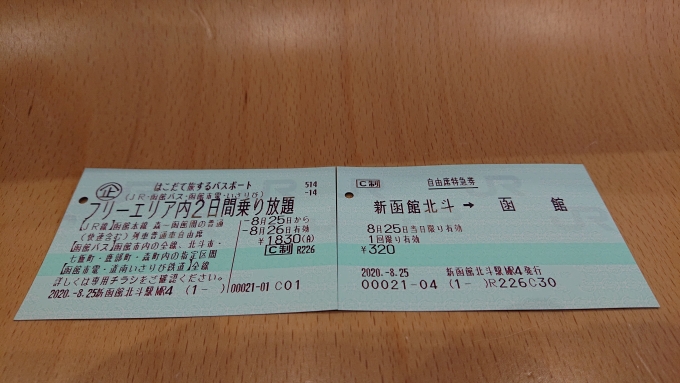 鉄道乗車記録の写真:きっぷ(5)        「はこだて旅するパスポート2日間と自由席特急券」