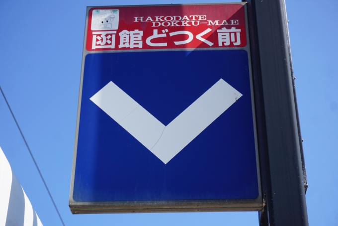鉄道乗車記録の写真:駅名看板(3)        「函館どつく前」
