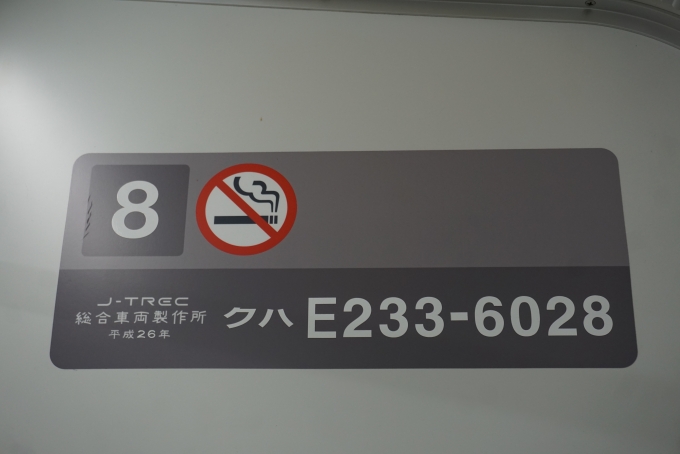 鉄道乗車記録の写真:車両銘板(2)        「JR東日本 クハE233-6028」