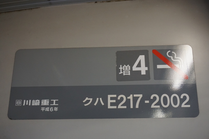 鉄道乗車記録の写真:車両銘板(3)        「JR東日本 クハE217-2002」