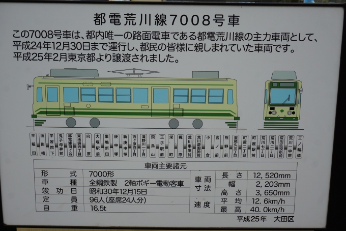 鉄道乗車記録の写真:旅の思い出(7)        「萩中公園にある都電7008号車詳細」