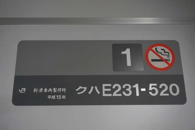 鉄道乗車記録の写真:車両銘板(2)        「JR東日本 クハE231-520」