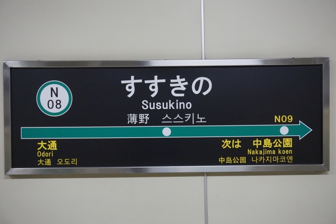 鉄道乗車記録の写真:駅名看板(6)        「南北線すすきの駅」