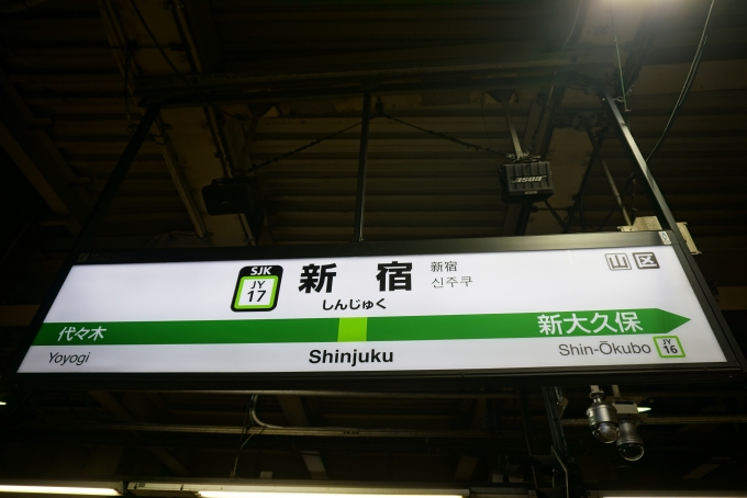 鉄道乗車記録の写真:駅名看板(2)        「山手線新宿駅」