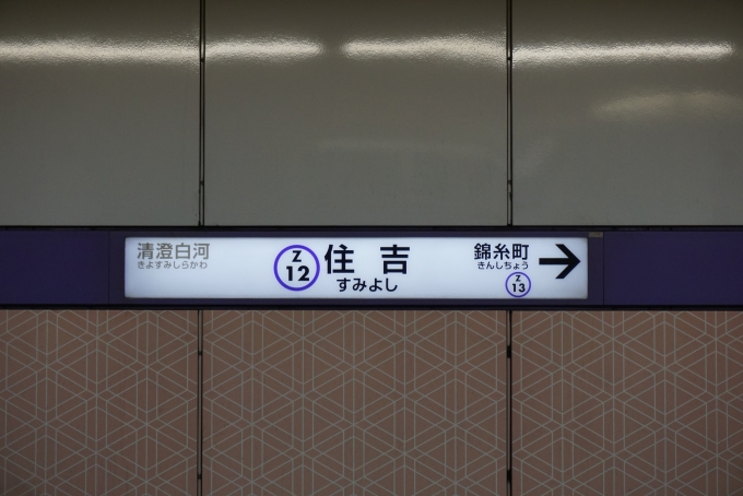鉄道乗車記録の写真:駅名看板(2)        「半蔵門線住吉駅」