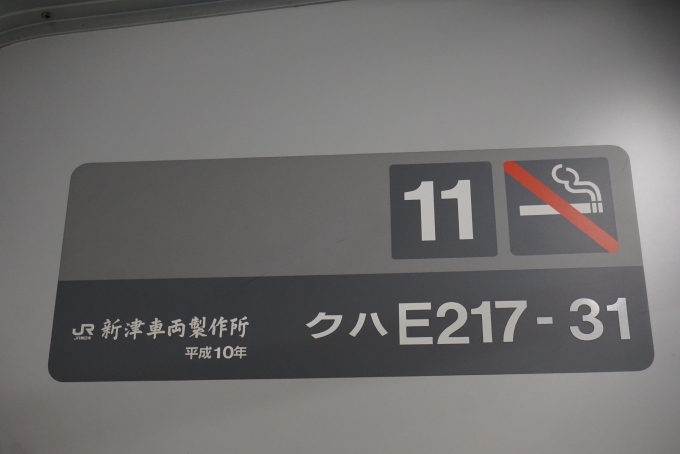 鉄道乗車記録の写真:車両銘板(3)        「JR東日本 クハE217-31」