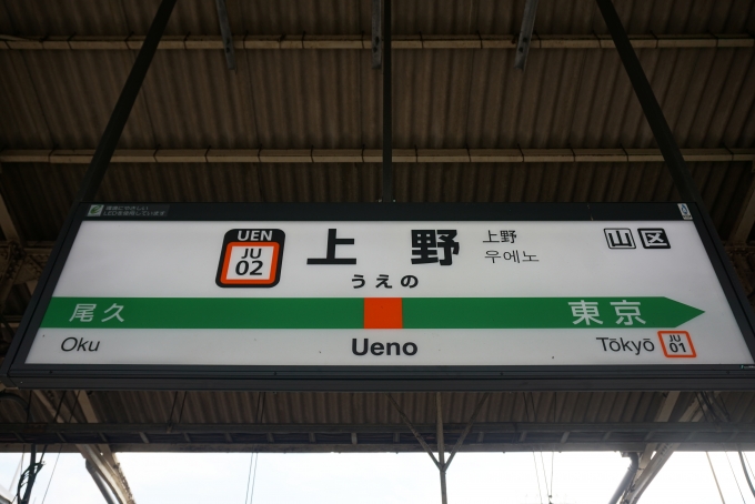 鉄道乗車記録の写真:駅名看板(3)        「JR上野駅」