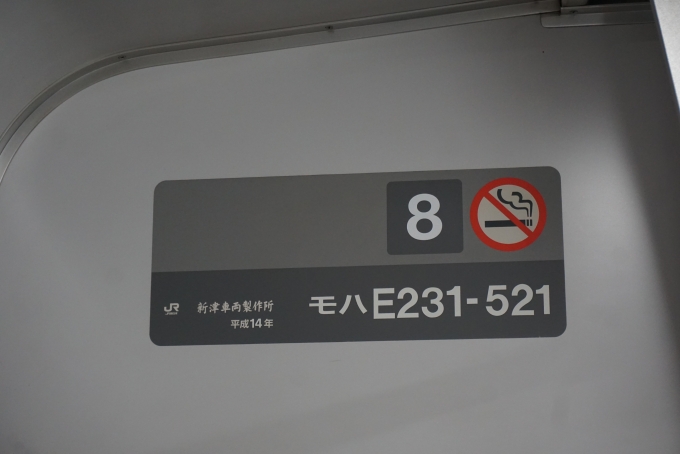鉄道乗車記録の写真:車両銘板(1)        「JR東日本 モハE231-521」