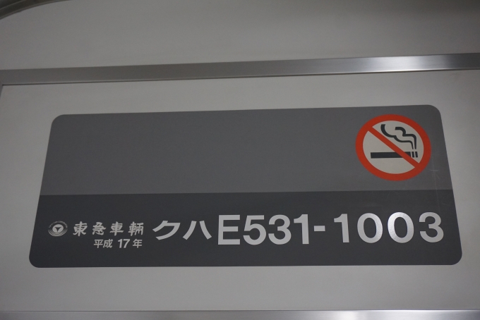鉄道乗車記録の写真:車両銘板(3)        「JR東日本 クハE531-1003」